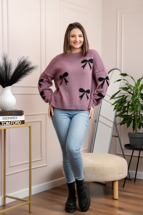 Pulover tricotat Betty cu fundite - Roz pudrat [4]