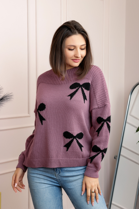 Pulover tricotat Betty cu fundite - Roz pudrat [1]