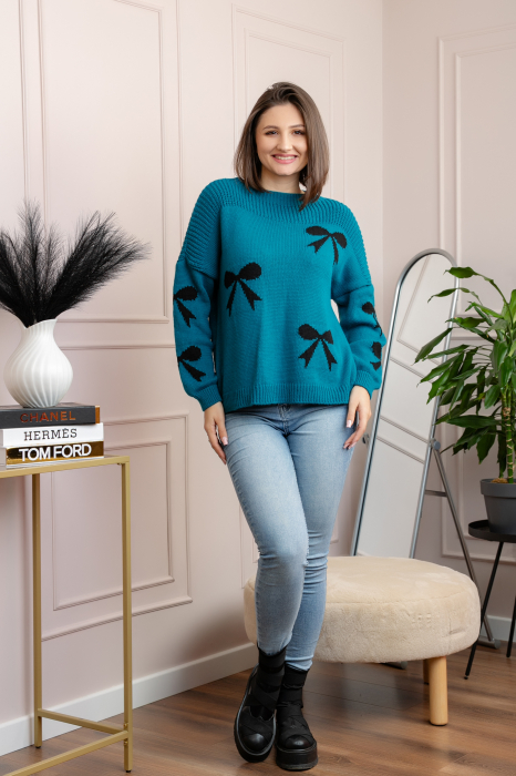 Pulover tricotat Betty cu fundite - Turcoaz [4]