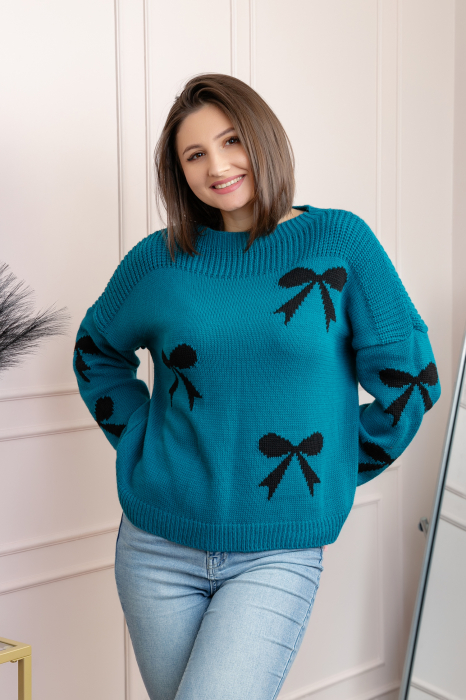 Pulover tricotat Betty cu fundite - Turcoaz [1]