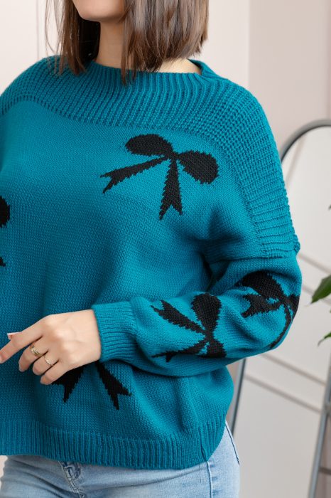Pulover tricotat Betty cu fundite - Turcoaz [2]