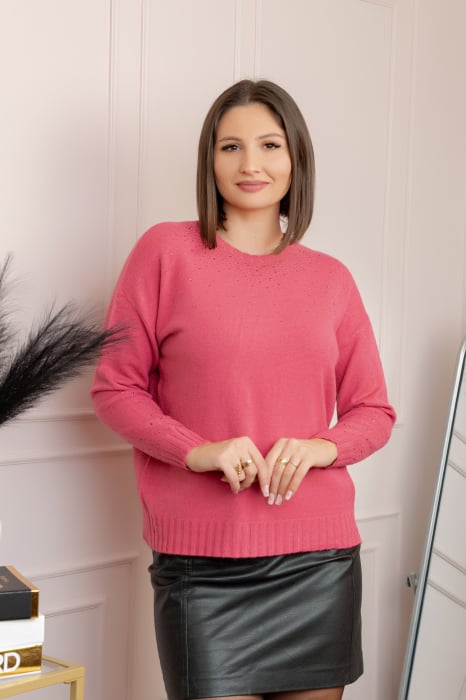 Pulover tricotat cu strasuri Elizabeth - Ciclam [1]