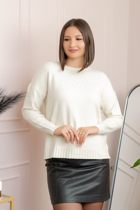 Pulover tricotat cu strasuri Elizabeth - Ivoire [1]