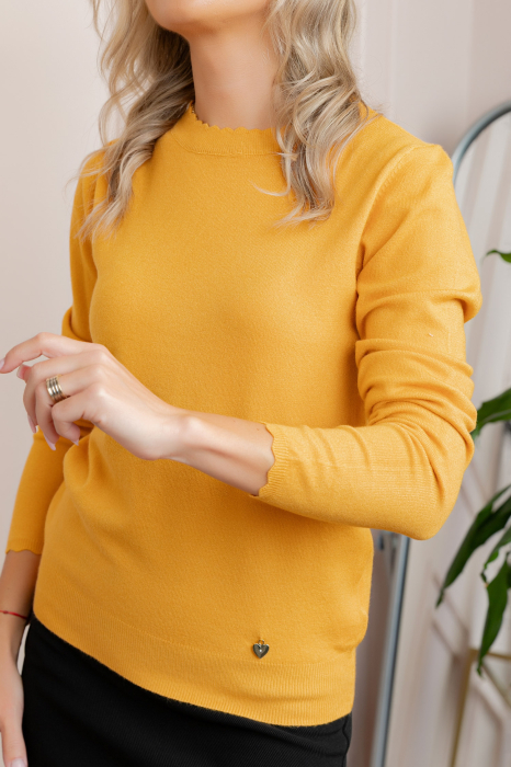 Pulover tricotat fin cu detalii ondulate Caroline - Galben [2]