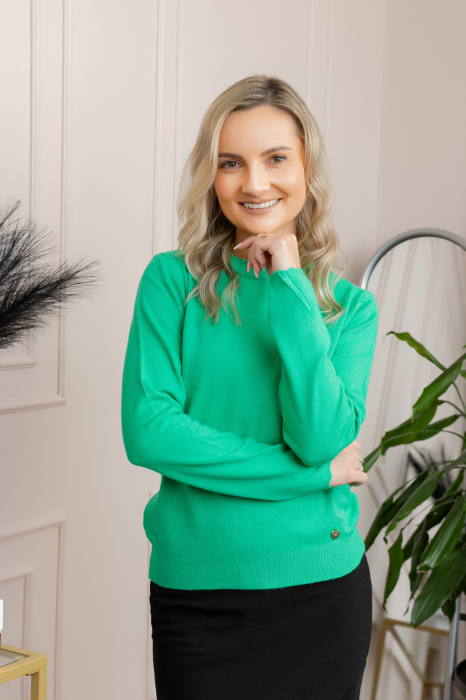 Pulover tricotat fin cu detalii ondulate Caroline - Verde [1]