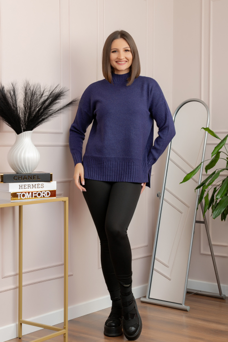 Pulover tricotat lejer cu guler inalt Julia - Bleumarin [4]