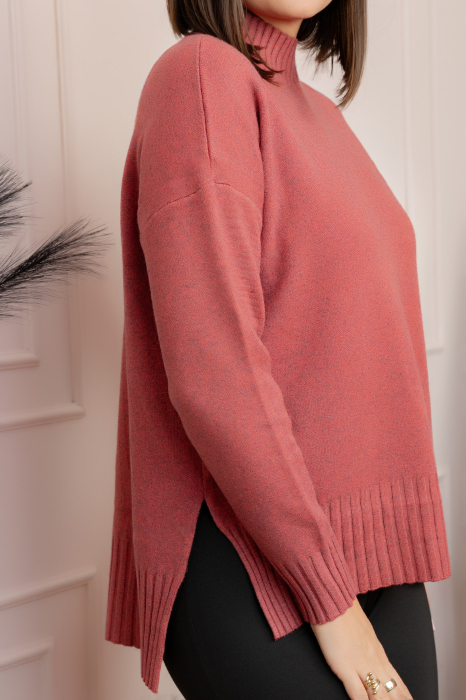 Pulover tricotat lejer cu guler inalt Julia - Caramiziu [2]