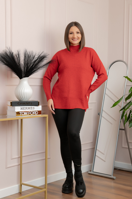 Pulover tricotat lejer cu guler inalt Julia - Rosu [4]