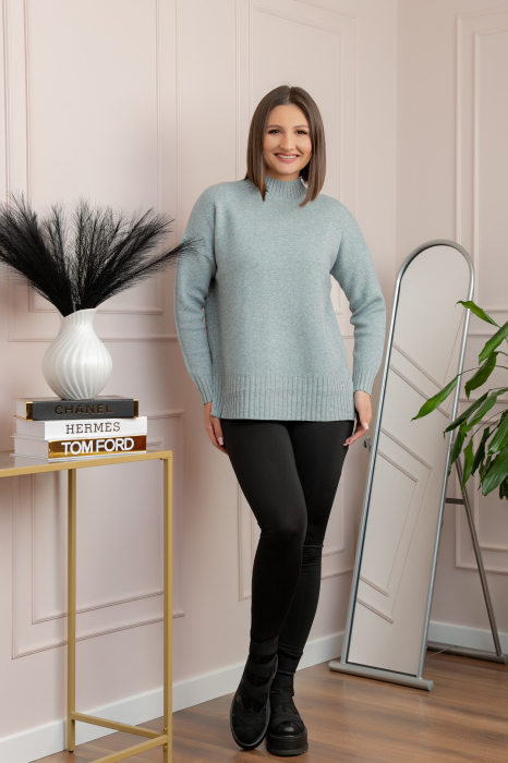 Pulover tricotat lejer cu guler inalt Julia - Verde mint [4]
