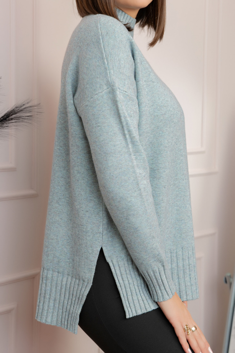 Pulover tricotat lejer cu guler inalt Julia - Verde mint [2]