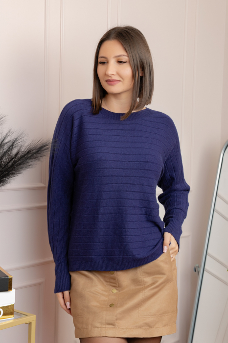 Pulover tricotat Lindsey cu dungi fine - Bleumarin [1]