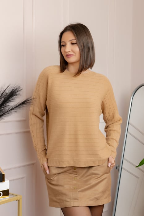 Pulover tricotat Lindsey cu dungi fine - Camel [1]