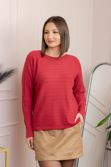 Pulover tricotat Lindsey cu dungi fine - Rosu [1]