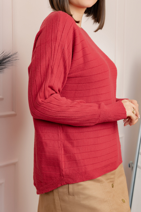 Pulover tricotat Lindsey cu dungi fine - Rosu [2]