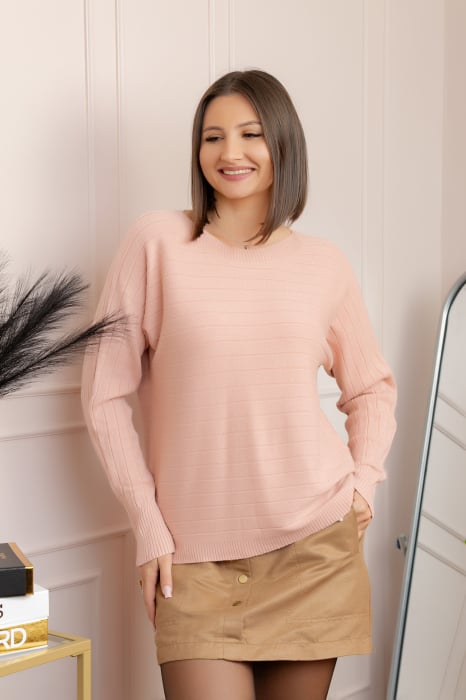 Pulover tricotat Lindsey cu dungi fine - Roz [1]
