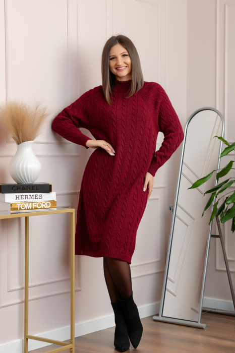 Pulover tricotat tip rochie Rachel cu maneci raglan - Grena [4]