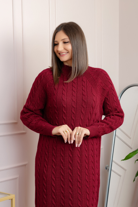 Pulover tricotat tip rochie Rachel cu maneci raglan - Grena [2]