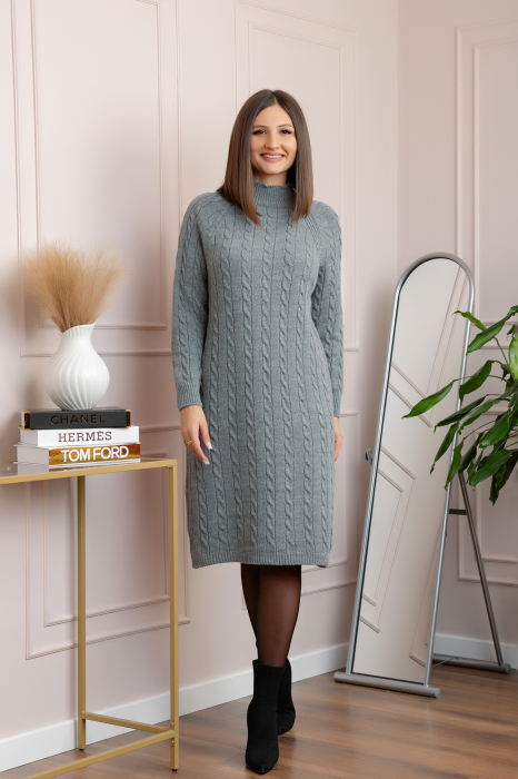 Pulover tricotat tip rochie Rachel cu maneci raglan - Gri