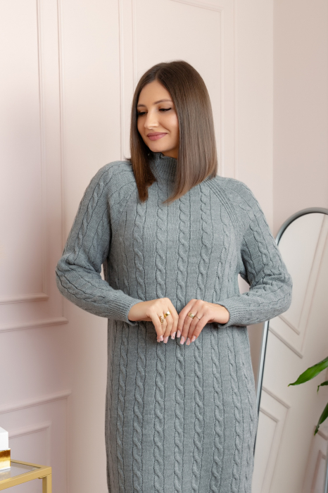 Pulover tricotat tip rochie Rachel cu maneci raglan - Gri [2]