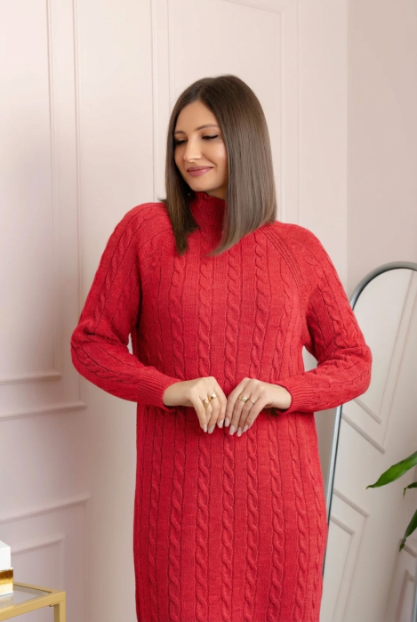 Pulover tricotat tip rochie Rachel cu maneci raglan - Rosu [2]