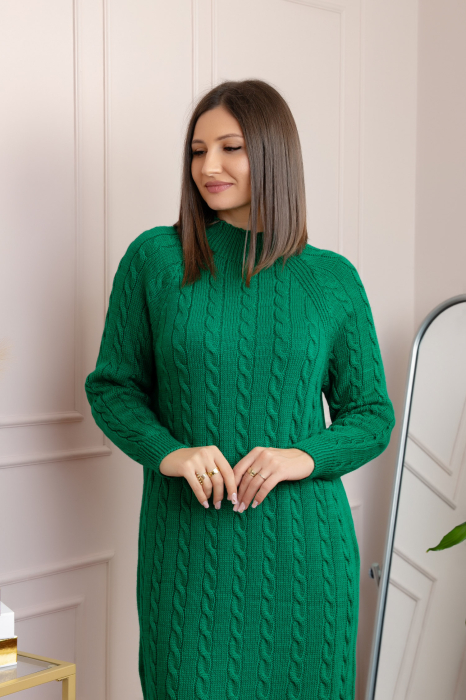 Pulover tricotat tip rochie Rachel cu maneci raglan - Verde smarald [2]