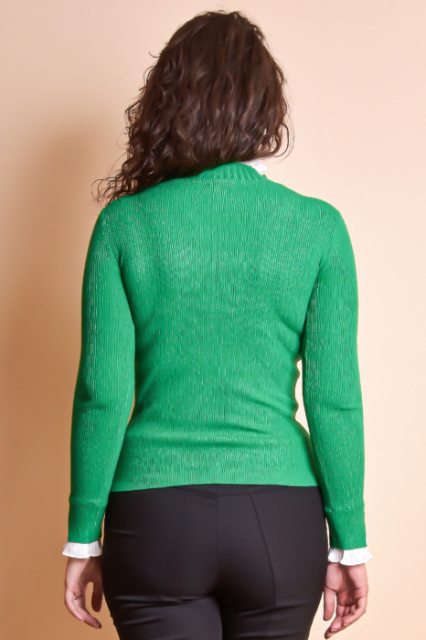 Pulover verde smarald cu guler si maneci creponate [4]