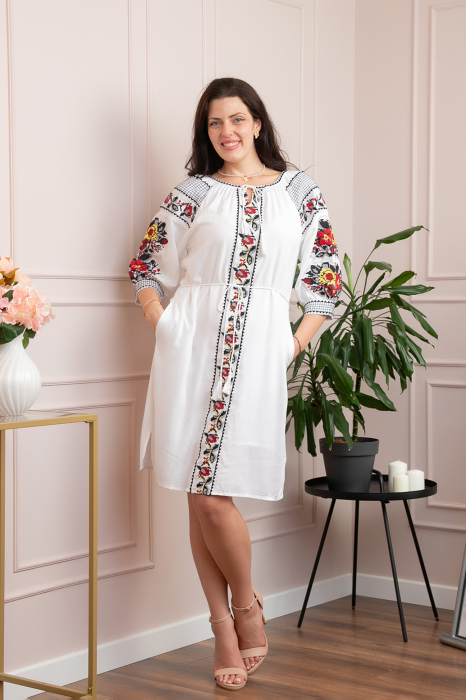 Rochie alba cu motiv floral multicolor Nina [3]