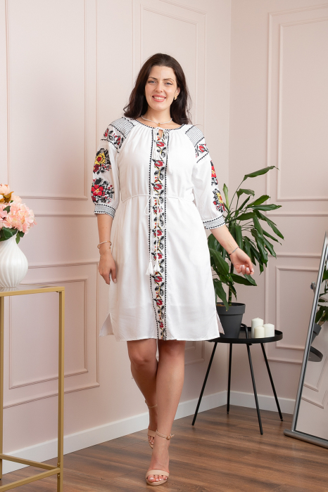 Rochie alba cu motiv floral multicolor Nina [4]