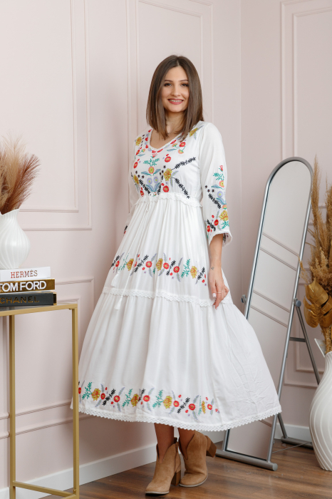 Rochie alba cu motiv floral multicolor Violeta 02 [4]