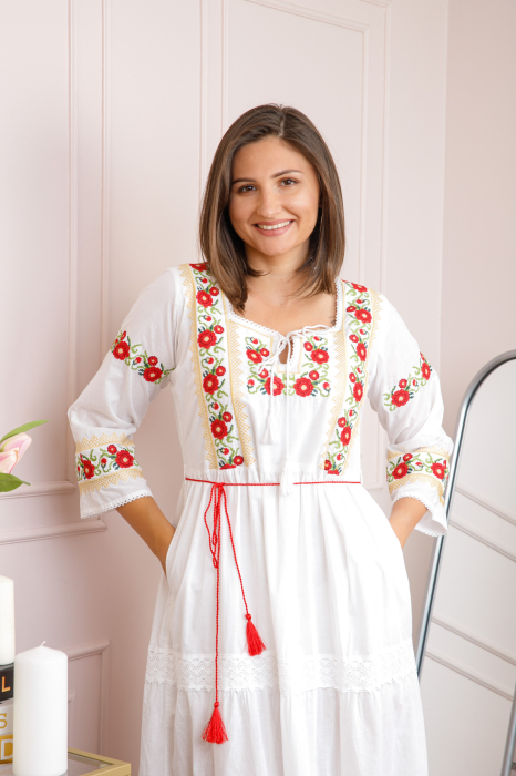 Rochie alba cu motiv floral rosu Corina 02 [2]