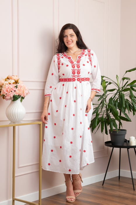 Rochie alba cu motiv floral rosu Monica [4]