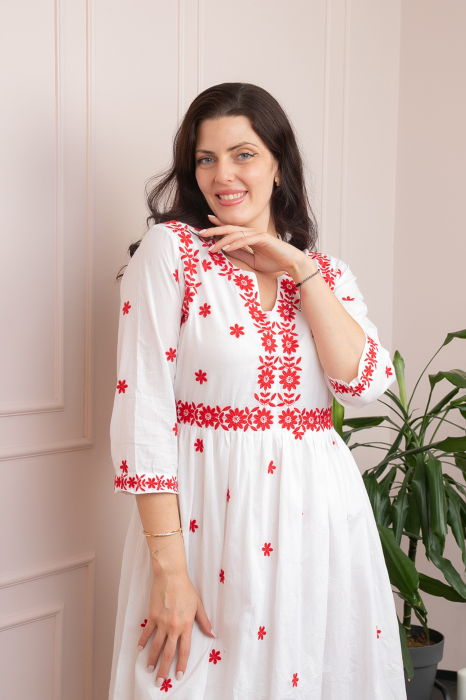 Rochie alba cu motiv floral rosu Monica [2]