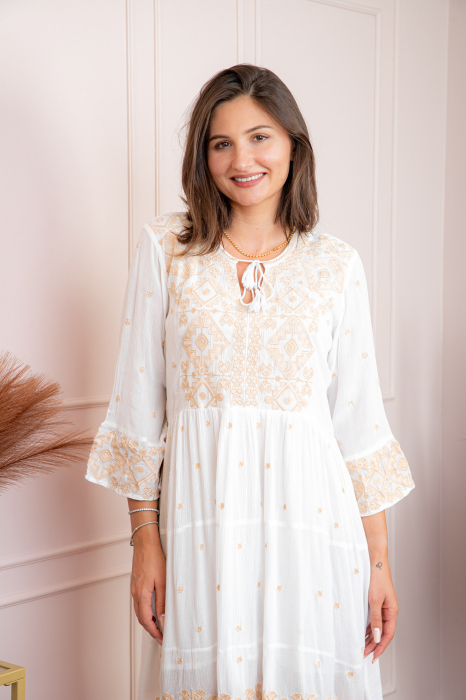 Rochie alba cu motiv geometric auriu Aida 01 [2]