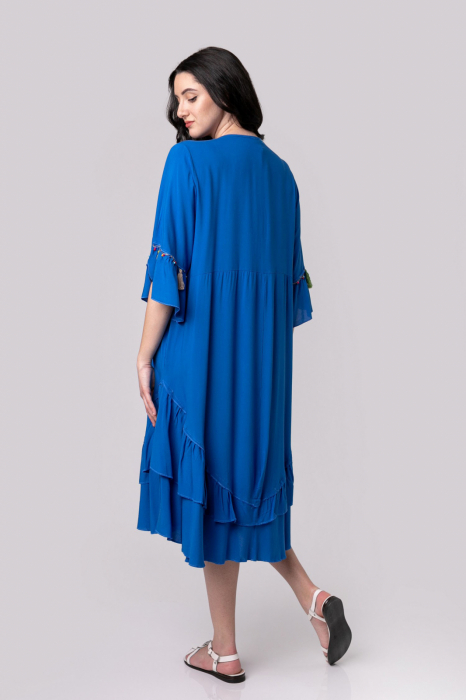 Rochie albastra boho chic cu romburi si ciucuri [4]