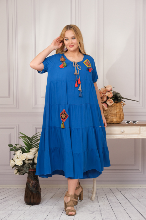 Rochie albastra boho chic cu snur si ciucuri [4]