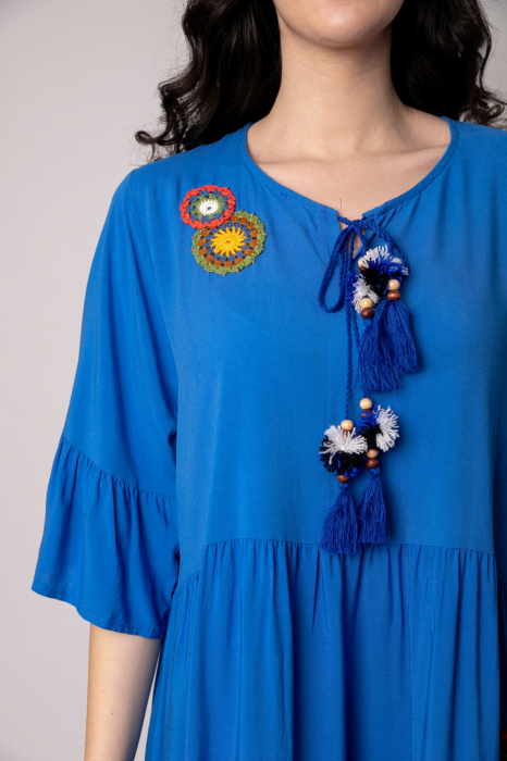 Rochie albastra boho chic cu volane si maneci largi [2]