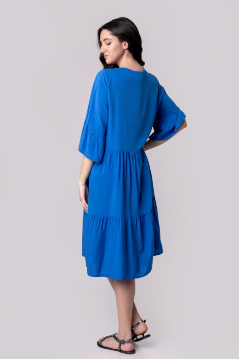 Rochie albastra boho chic cu volane si maneci largi [4]