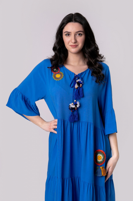 Rochie albastra boho chic cu volane si maneci largi [3]