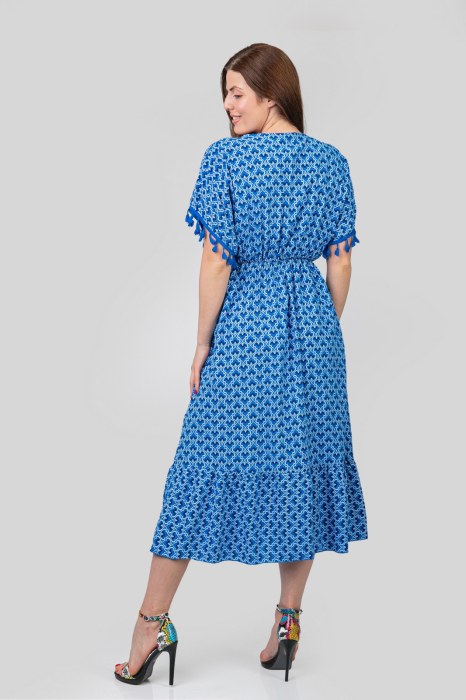 Rochie albastra cu ciucuri si model mandala [4]