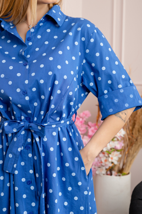 Rochie albastra tip camasa cu buline [2]