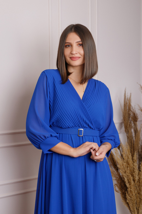 Rochie albastru regal cu bust petrecut si curea in talie [3]