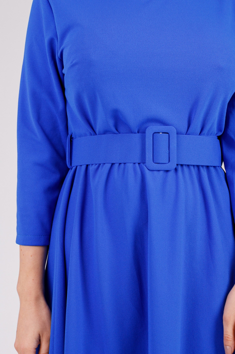 Rochie albastru regal cu maneci trei sferturi si centura in talie [3]