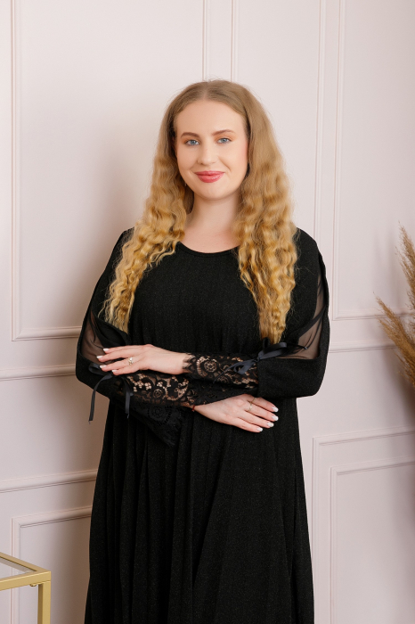 Rochie Amelie plisata neagra cu insertie de dantela [3]