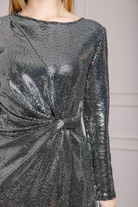 Rochie argintie cu fronseu si paiete [2]