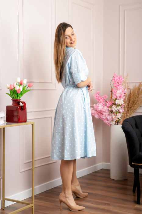 Rochie bleu tip camasa cu buline [3]