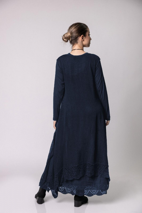 Rochie bleumarin boho chic cu baza asimetrica [3]