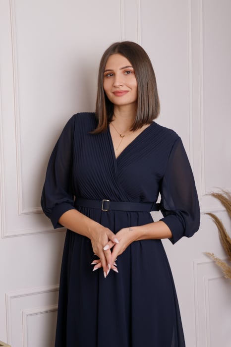 Rochie bleumarin cu bust petrecut si curea in talie [3]