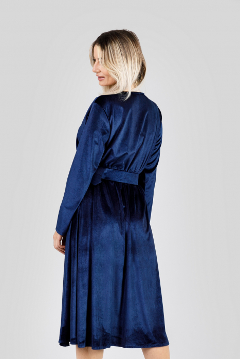 Rochie bleumarin din catifea cu centura in talie [3]