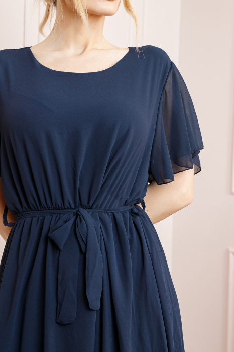 Rochie bleumarin din voal cu cordon in talie [2]