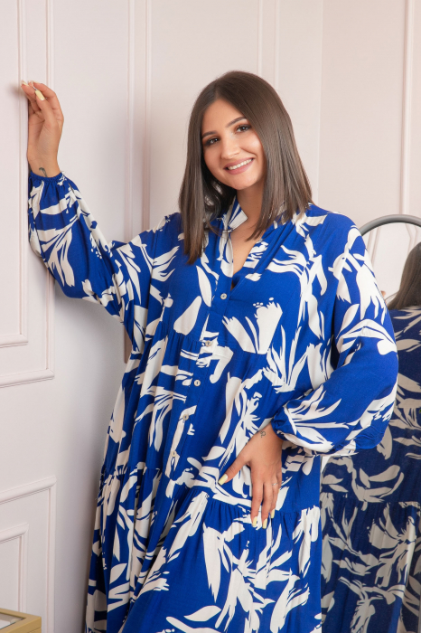 Rochie boho chic Daphne cu imprimeu albastru abstract [2]